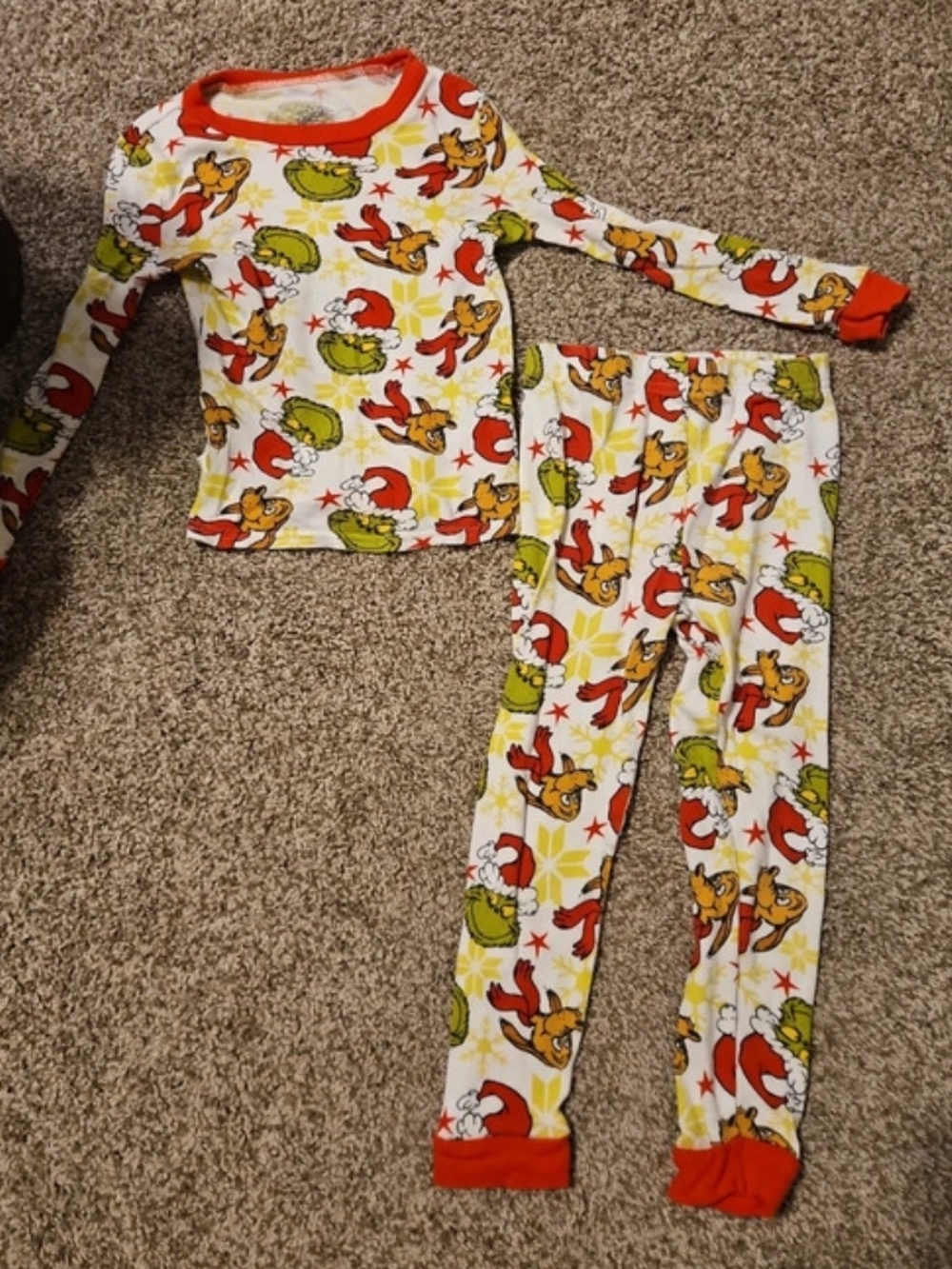 Kids Holiday Cartoon Grinch Pajama Set - Red, Green, White